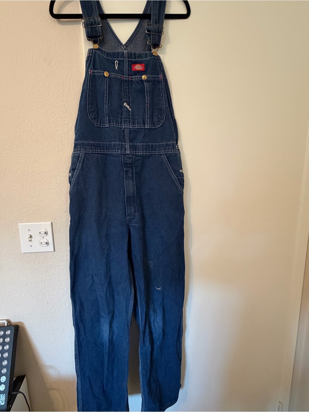 Dickies Men's Navy Blue Relaxed Denim Overalls